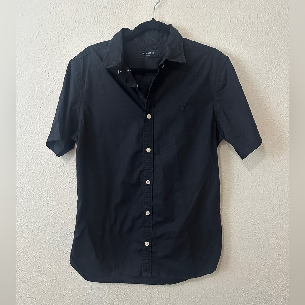 All Saints Women’s Short Sleeve Button-Down Shirt in Black